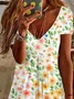 Women's Floral Short Sleeve Summer Printing Dress V Neck Daily Casual Knee Length T-Shirt Dress H-Line Dress