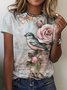 Women Floral Short Sleeve Shirt Summer Crew Neck Daily Casual Top