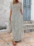 Women's Floral Short Sleeve Summer Printing Dress V Neck Daily Casual Maxi T-Shirt Dress H-Line Dress
