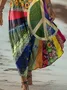 Women's Hippie Short Sleeve Summer Printing Dress V Neck Daily Casual Maxi T-Shirt Dress H-Line Dress