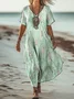 Women Floral Short Sleeve Summer Dress V Neck Daily Vintage Maxi A-Line Dress