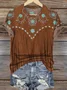 Women Geometric Short Sleeve Tee T-shirt Crew Neck Casual Summer Top