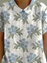 Women Floral Half Sleeve Blouse Summer Shawl Collar Daily Casual Top