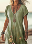 Women's Floral Short Sleeve Summer Printing Dress V Neck Daily Casual Maxi T-Shirt Dress H-Line Dress