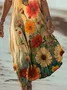 Women's Floral Short Sleeve Summer Printing Dress V Neck Daily Casual Maxi T-Shirt Dress H-Line Dress