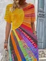 Women's Hippie Short Sleeve Summer Printing Dress V Neck Daily Vintage Maxi T-Shirt Dress H-Line Dress