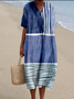 Women's Multicolor Block Short Sleeve Summer Dress V Neck Daily Vintage Maxi O-Line Dress