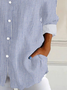 Women's Striped Long Sleeve Shirt Spring/Fall Buckle Shirt Collar Daily Casual Top