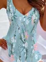 Women Floral Sleeveless Tee T-shirt V Neck Casual Summer Top