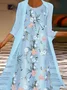 Women Floral Two-Piece Set Daily Three Quarter Sleeve Casual Spring/Fall Coat With Skirt Matching Set