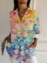 Women's Floral Long Sleeve Shirt Spring/Fall Buckle Shirt Collar Daily Casual Top