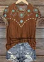 Women Geometric Short Sleeve Tee T-shirt Crew Neck Casual Summer Top
