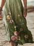 Women's Floral Short Sleeve Summer Printing Dress V Neck Daily Casual Maxi T-Shirt Dress H-Line Dress