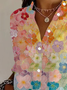 Women's Floral Long Sleeve Shirt Spring/Fall Buckle Shirt Collar Daily Casual Top