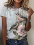 Women Floral Short Sleeve Shirt Summer Crew Neck Daily Casual Top