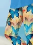 Women's Butterfly Capris Elastic Waist Pant Casual Summer Trousers
