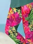 Women's Floral Capris Elastic Waist Pant Casual Summer Trousers