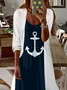 Women Anchor Printing Two-Piece Set Daily Three Quarter Sleeve Casual Spring/Fall Dress With Coat Matching Set