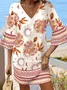 Women Floral Half Sleeve Summer Dress V Neck Daily Boho Midi Beach Dress H-Line Dress