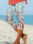 Women's Floral Capris Elastic Waist Pant Casual Summer Trousers