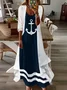 Women Anchor Printing Two-Piece Set Daily Three Quarter Sleeve Casual Spring/Fall Dress With Coat Matching Set