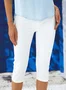 Women Plain Capris Elastic Waist Pant Casual Summer Trousers