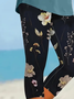 Women's Floral Capris Elastic Waist Pant Casual Summer Trousers