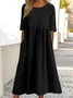 Women Plain Half Sleeve Summer Dress Crew Neck Daily Casual Maxi Shirt Dress A-Line Dress