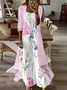 Women Floral Printing Two-Piece Set Daily Three Quarter Sleeve Casual Spring/Fall Dress With Coat Matching Set