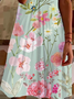 Women's Floral Short Sleeve Summer Printing Dress V Neck Daily Casual Knee Length T-Shirt Dress H-Line Dress
