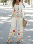 Women's Floral Printing Two-Piece Set Daily Long Sleeve Casual Spring/Fall Top With Pants Matching Set