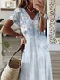 Women's Floral Short Sleeve Summer Printing Dress V Neck Daily Casual Maxi X-Line Dress