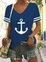 Women's Anchor Short Sleeve Tee T-shirt V Neck Printing Casual Summer Graphic Tee Top