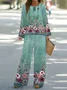 Women's Floral Printing Two-Piece Set Daily Long Sleeve Casual Spring/Fall Top With Pants Matching Set
