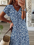 Women's Floral Short Sleeve Summer Printing Dress V Neck Daily Casual Maxi X-Line Dress