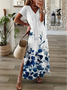 Women's Floral Short Sleeve Summer Printing Dress V Neck Daily Casual Maxi X-Line Dress