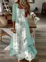 Women Floral Printing Two-Piece Set Daily Three Quarter Sleeve Casual Spring/Fall Dress With Coat Matching Set