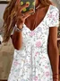 Women's Floral Short Sleeve Summer Printing Dress V Neck Daily Casual Knee Length T-Shirt Dress H-Line Dress