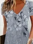 Women's Floral Short Sleeve Summer Printing Dress V Neck Daily Casual Knee Length T-Shirt Dress H-Line Dress