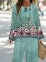 Women's Floral Printing Two-Piece Set Daily Long Sleeve Casual Spring/Fall Top With Pants Matching Set