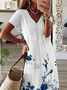 Women's Floral Short Sleeve Summer Printing Dress V Neck Daily Casual Maxi X-Line Dress