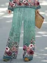 Women's Floral Printing Two-Piece Set Daily Long Sleeve Casual Spring/Fall Top With Pants Matching Set