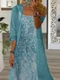 Women Floral Printing Two-Piece Set Daily Three Quarter Sleeve Casual Spring/Fall Dress With Coat Matching Set