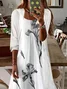 Women Floral Printing Two-Piece Set Daily Three Quarter Sleeve Casual Spring/Fall Dress With Coat Matching Set