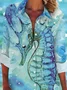 Women's Marine Life Long Sleeve Shirt Spring/Fall Printing Shirt Collar Daily Casual Top