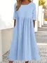 Women Plain Half Sleeve Summer Dress Crew Neck Daily Casual Maxi Shirt Dress A-Line Dress