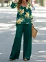 Women's Floral Printing Two-Piece Set Daily Long Sleeve Casual Spring/Fall Top With Pants Matching Set