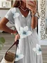 Women's Floral Short Sleeve Summer Printing Dress V Neck Daily Casual Maxi X-Line Dress