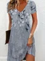 Women's Floral Short Sleeve Summer Printing Dress V Neck Daily Casual Knee Length T-Shirt Dress H-Line Dress