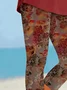 Women's Floral Capris Elastic Waist Pant Casual Summer Trousers